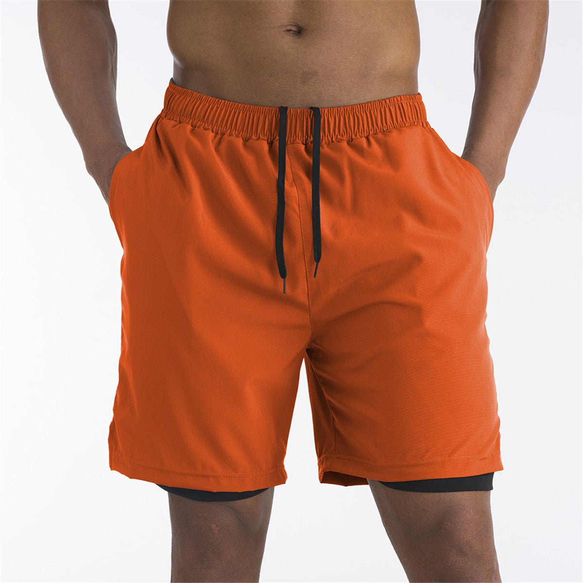 Calções de corrida masculinos com liner integrado e bolso para telemóvel