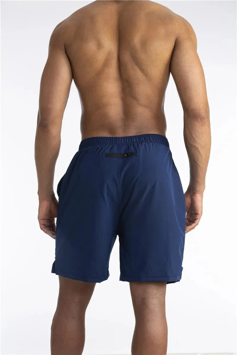 Calções de corrida masculinos com liner integrado e bolso para telemóvel
