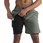 Calções de corrida masculinos com liner integrado e bolso para telemóvel