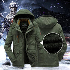 Parka homem comprimento médio com capuz e fecho de correr