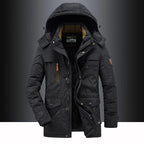 Parka de inverno masculina com capuz ajustável resistente ao vento e água