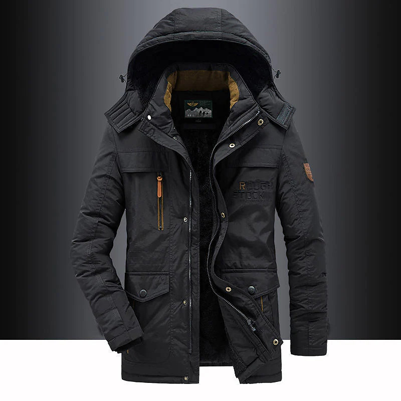 Parka de inverno masculina com capuz ajustável resistente ao vento e água