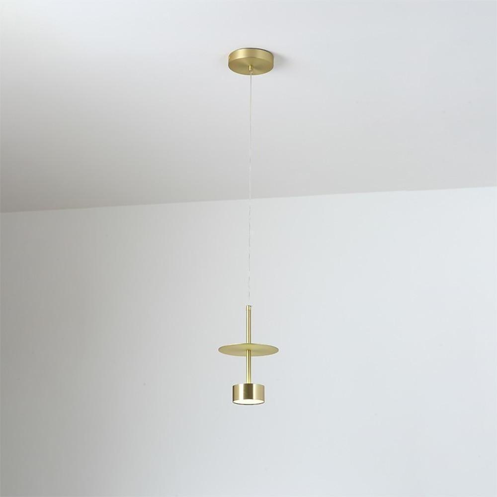 Candeeiro suspenso de metal dourado para ilha de cozinha, LED integrado, design industrial contemporâneo
