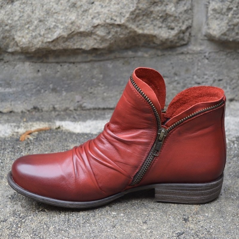 Botins femininos com fecho de correr e bico redondo salto baixo