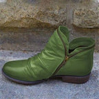 Botins femininos com fecho de correr e bico redondo salto baixo
