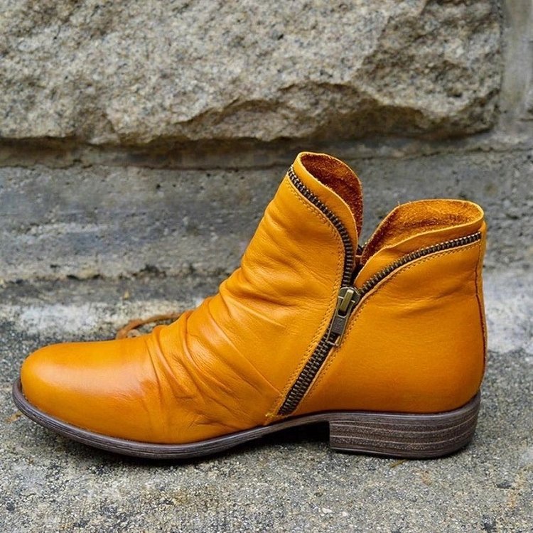 Botins femininos com fecho de correr e bico redondo salto baixo