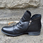 Botins femininos com fecho de correr e bico redondo salto baixo