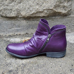 Botins femininos com fecho de correr e bico redondo salto baixo
