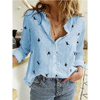 Blusa de linho feminina relaxed fit em várias cores e estampas com pássaros
