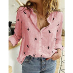 Blusa de linho feminina relaxed fit em várias cores e estampas com pássaros
