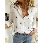 Blusa feminina manga longa casual com botões frontais em versões lisa e estampada