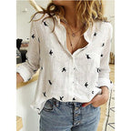 Blusa de linho feminina relaxed fit em várias cores e estampas com pássaros