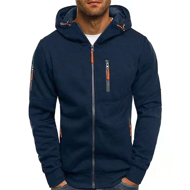 Sweater masculino com capuz em algodão e poliéster com dois bolsos frontais