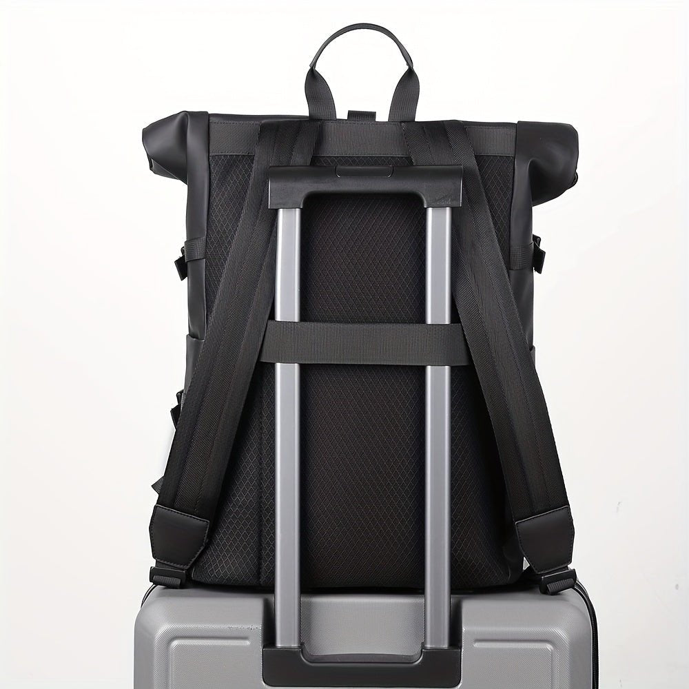 Mochila masculina roll-top impermeável com compartimento para laptop