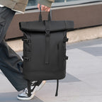 Mochila masculina roll-top impermeável com compartimento para laptop
