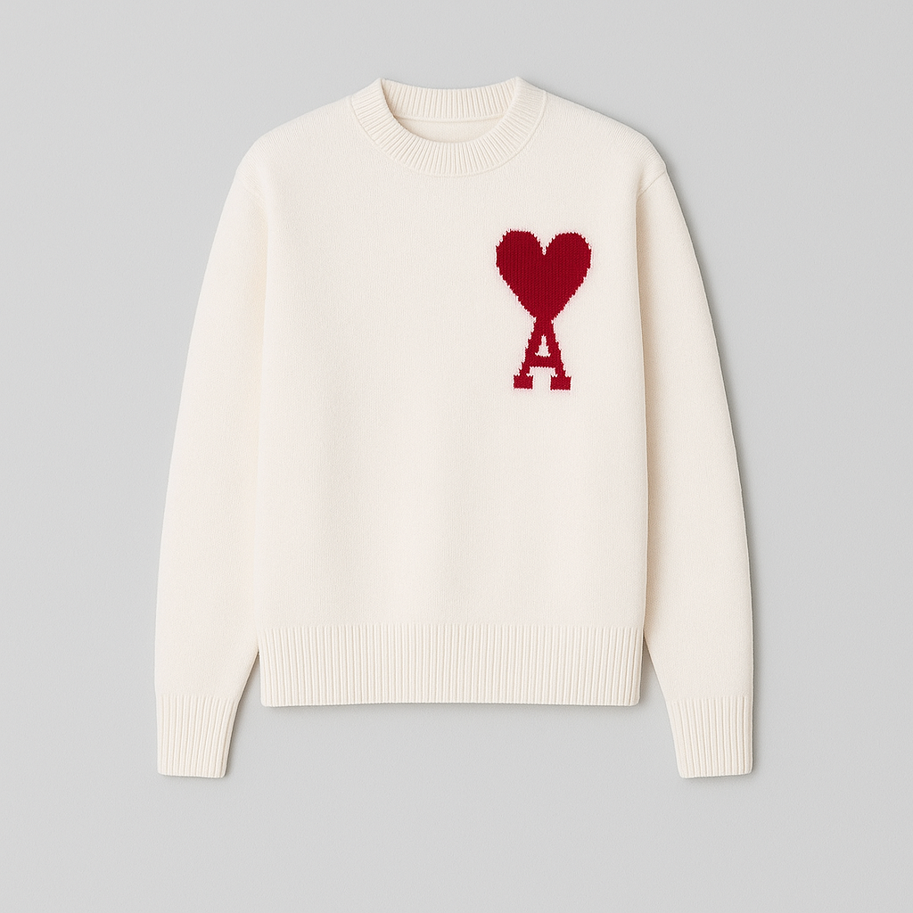 Camisola feminina oversized gola redonda com motivo coração