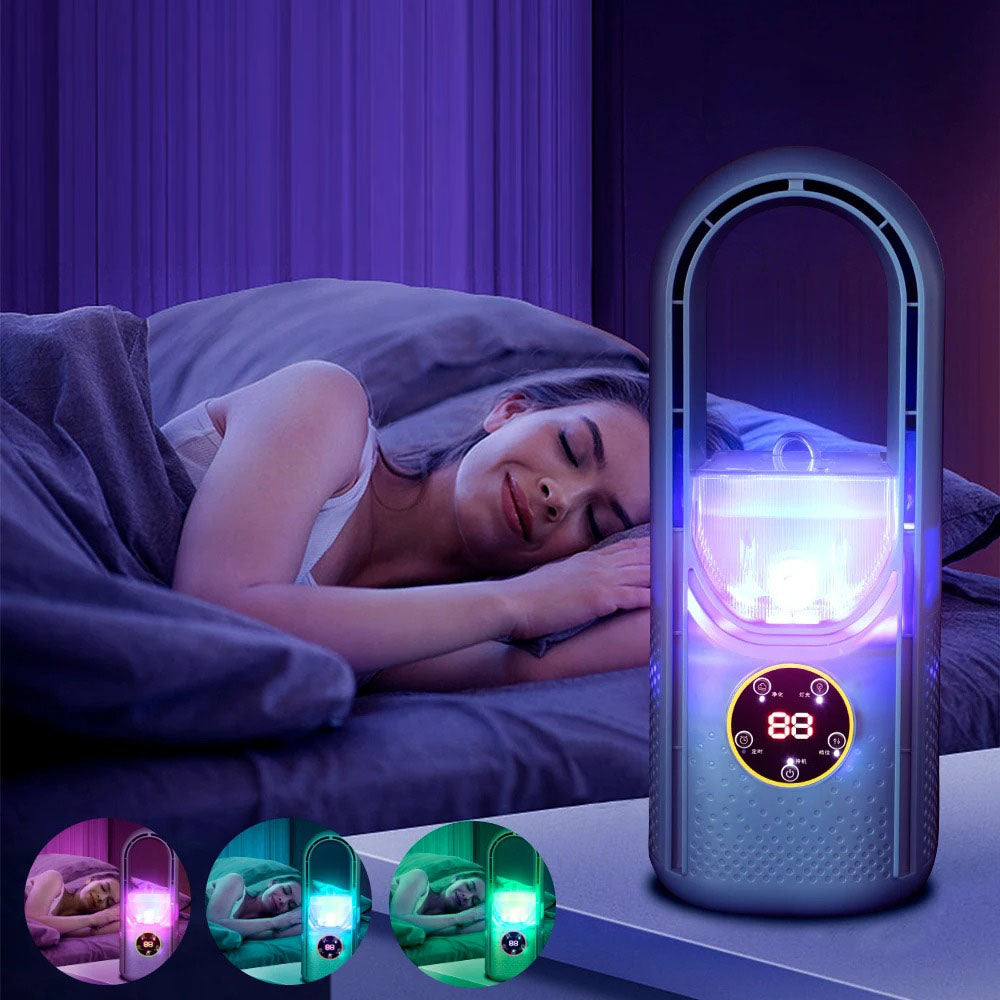 Ar condicionado portátil sem pás silencioso USB branco e azul