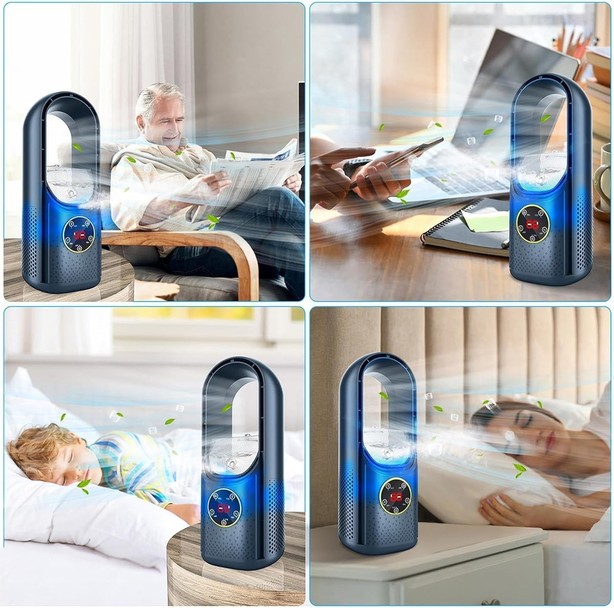 Ar condicionado portátil sem pás silencioso USB branco e azul