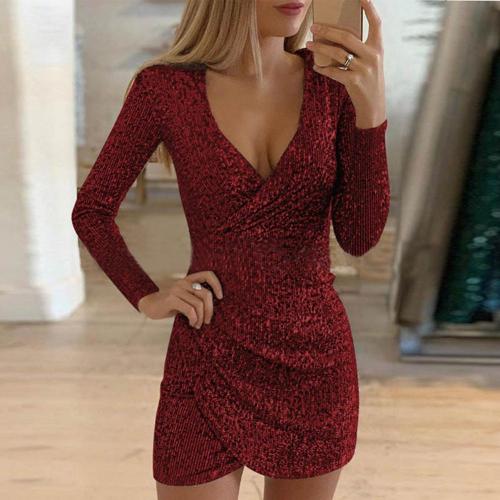 Vestido com lantejoulas wrap brilhante para mulher, corte transpassado de festa