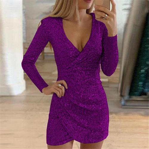 Vestido com lantejoulas wrap brilhante para mulher, corte transpassado de festa