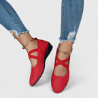 Sapatos ortopédicos femininos cunha com tira de tornozelo slip-on