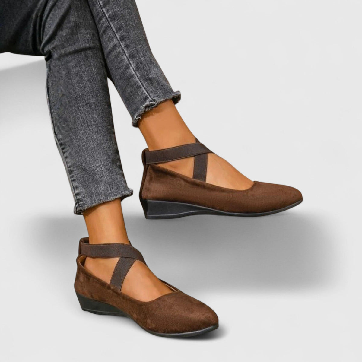 Sapatos ortopédicos femininos cunha com tira de tornozelo slip-on