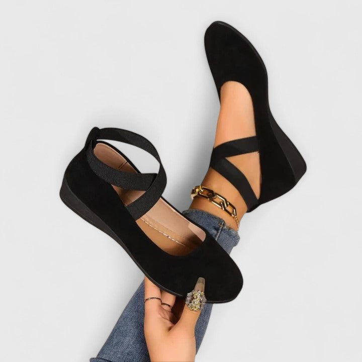 Sapatos ortopédicos femininos cunha com tira de tornozelo slip-on