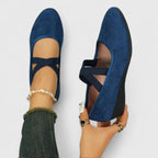 Sapatos ortopédicos femininos cunha com tira de tornozelo slip-on