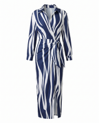 Vestido maxi feminino estampa folhas wrap decote V manga longa
