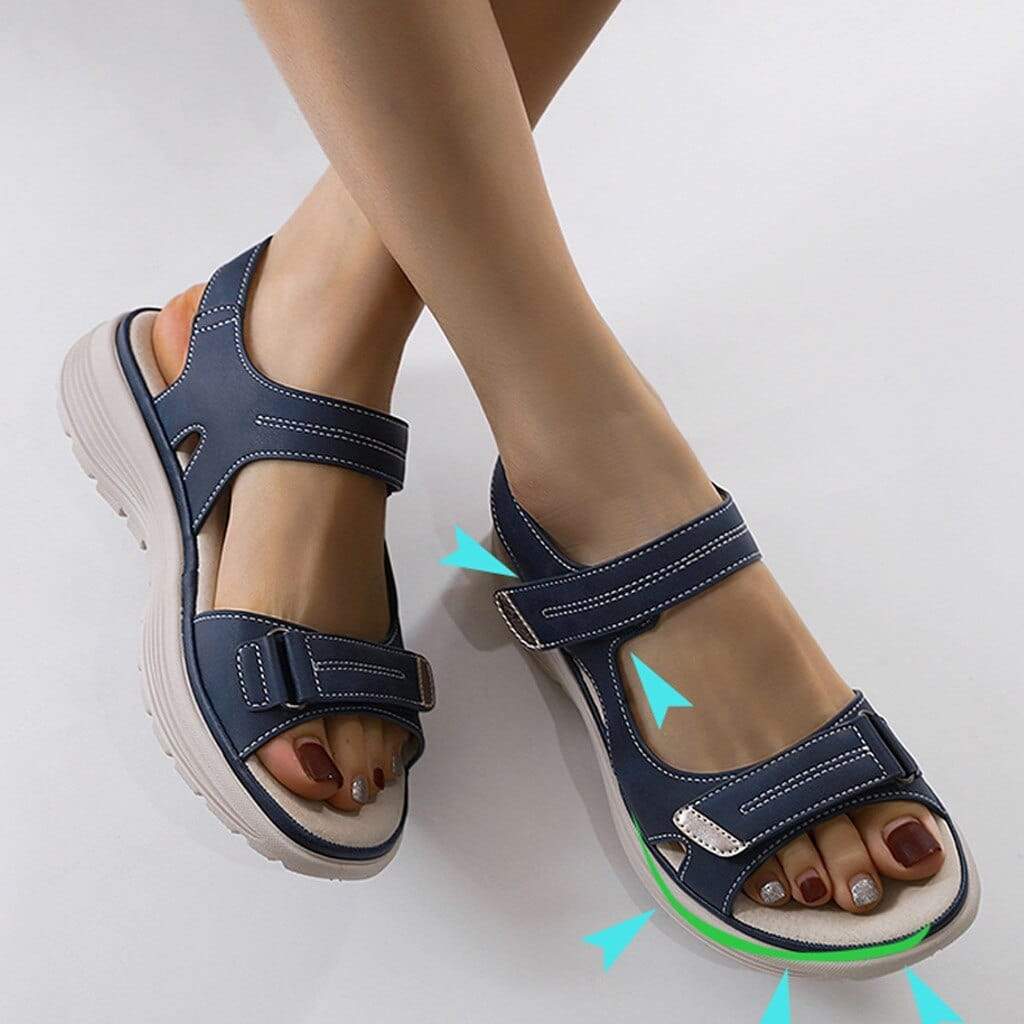 Sandálias de caminhada femininas com duplas tiras e velcro