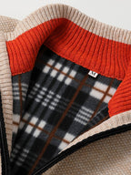Cardigan homem malha canelada fecho completo gola alta
