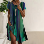 Vestido midi feminino boho gradiente com corte amplo e relaxado