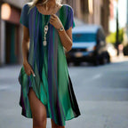Vestido midi feminino boho gradiente com corte amplo e relaxado