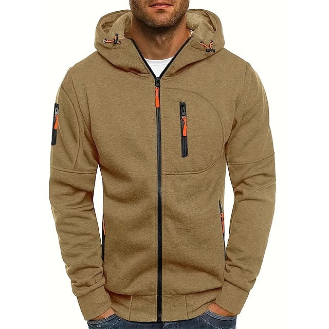 Sweater masculino com capuz em algodão e poliéster com dois bolsos frontais