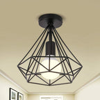 Candeeiro de teto LED retro gaiola geométrica metal preto 9W