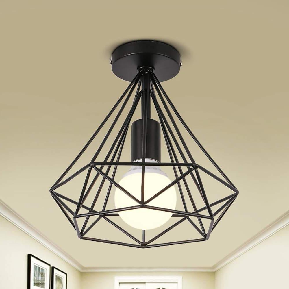 Candeeiro de teto LED retro gaiola geométrica metal preto 9W